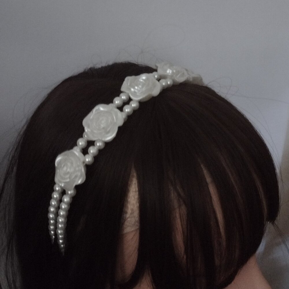 Elegant Rose Flower Faux Pearl Decorative Head Band Vintage Non Slip Hair Band
